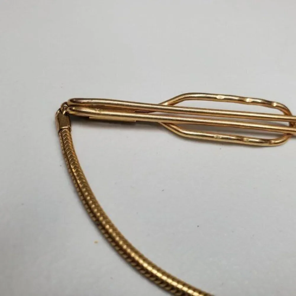 Anson Tie Bar Chain Gold Tone Stripe Basic Classic Draped Clip Wire Dainty Thin